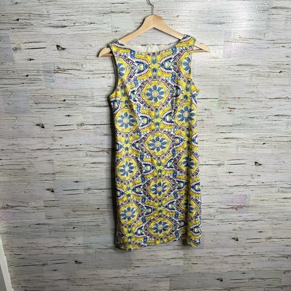 Chetta b midi yellow blue dress  pattern print size 2